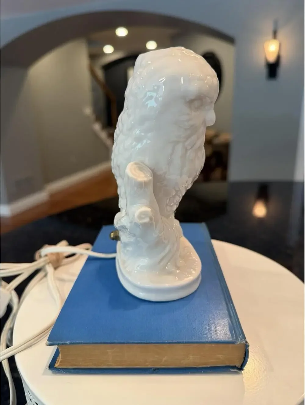 Vintage White Porcelain Owl Lamp Made In Japan EUC